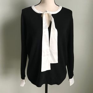 New Love Token Black White Satin Tie Front Sweater